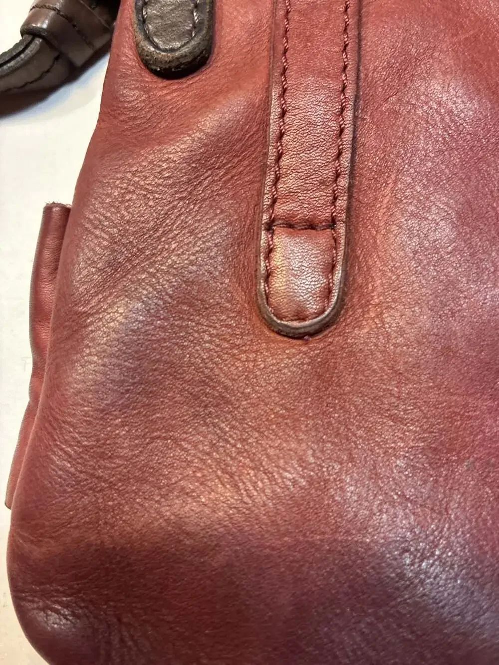 Aunts & Uncles Maroon Leather Small Crossbody Bag with Studded Strap